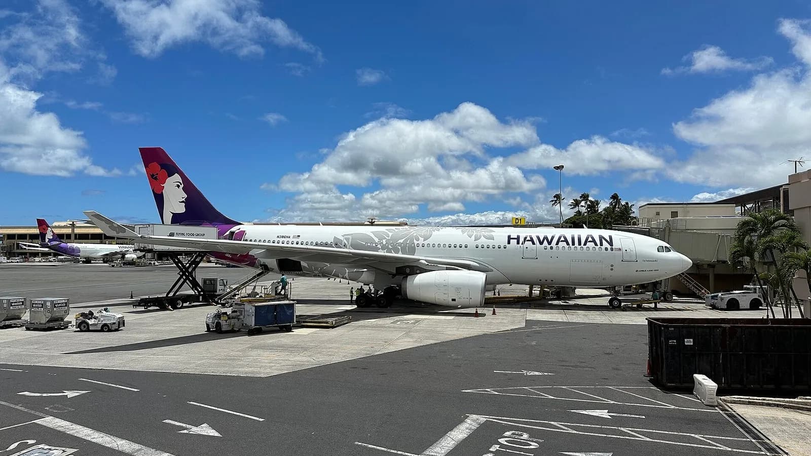 A Hawaiian Airlines Airbus A330-200 parked at a gate at Daniel K. Inouye International Airport in Honolulu, photographed on 21 June 2024, a file photograph of the aircraft type and not of a new Seattle service