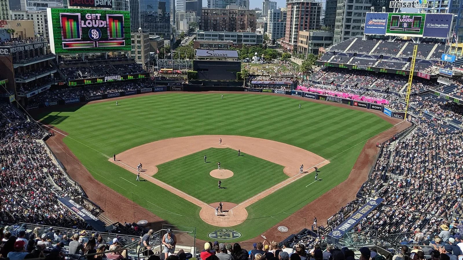 Petco Park in San Diego during a Padres game, photographed in July 2019, a file photograph of the ballpark where the Brewers clinched their series and not of that game