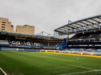 The empty interior of Stamford Bridge, Chelsea's stadium in west London, photographed in 2013