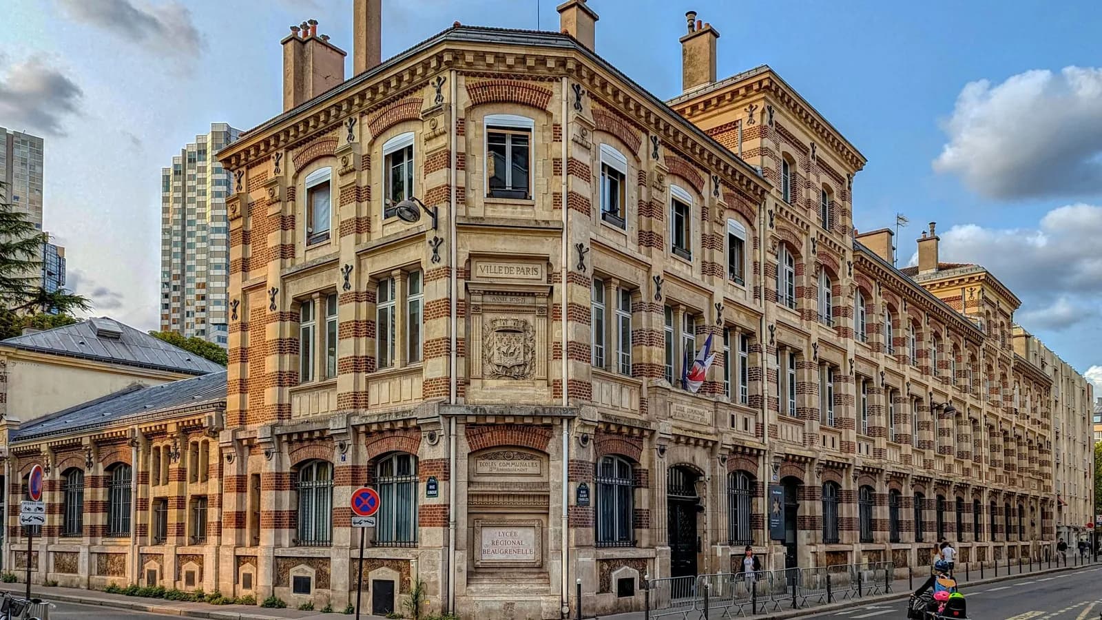 A lycee building in Paris, photographed in August 2023, illustrative of a French secondary school and not one of the schools closed or damaged in the protests