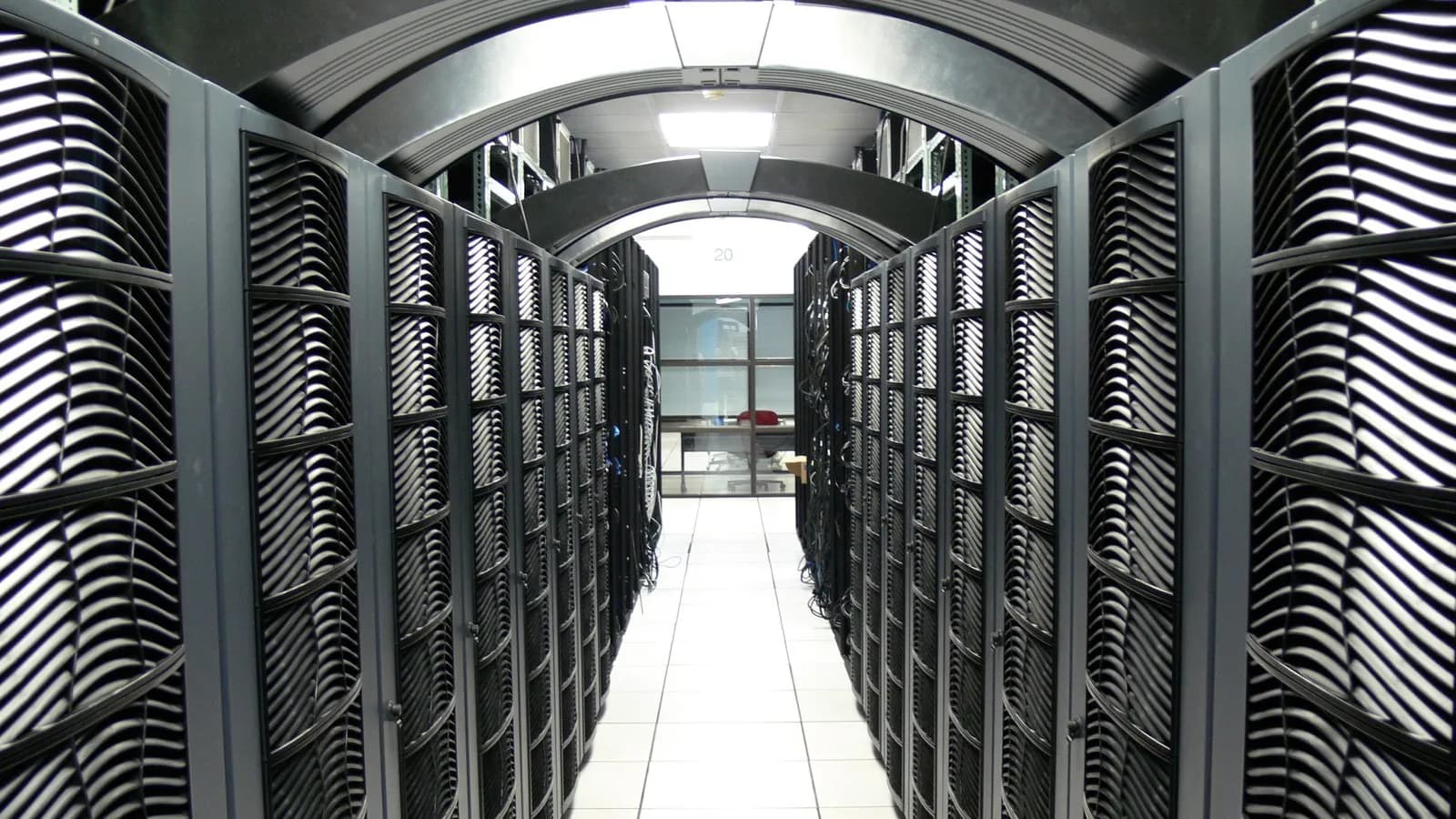 A university data center server room, illustrative of the computing infrastructure behind frontier AI models and not a facility belonging to any of the three companies, photographed in January 2008