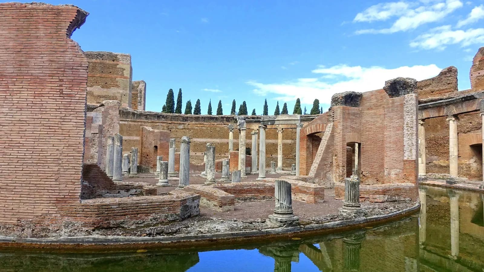 The Maritime Theatre at Hadrian's Villa in Tivoli, a circular island villa ringed by a moat; the lightning marker was found in the Amphitheatre area elsewhere on the site