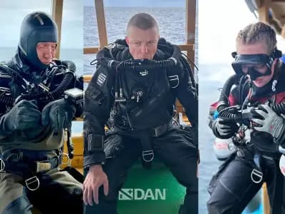 Finnish specialist divers Sami Paakkarinen, Jenni Westerlund and Patrik Grönqvist after the Maldives recovery mission