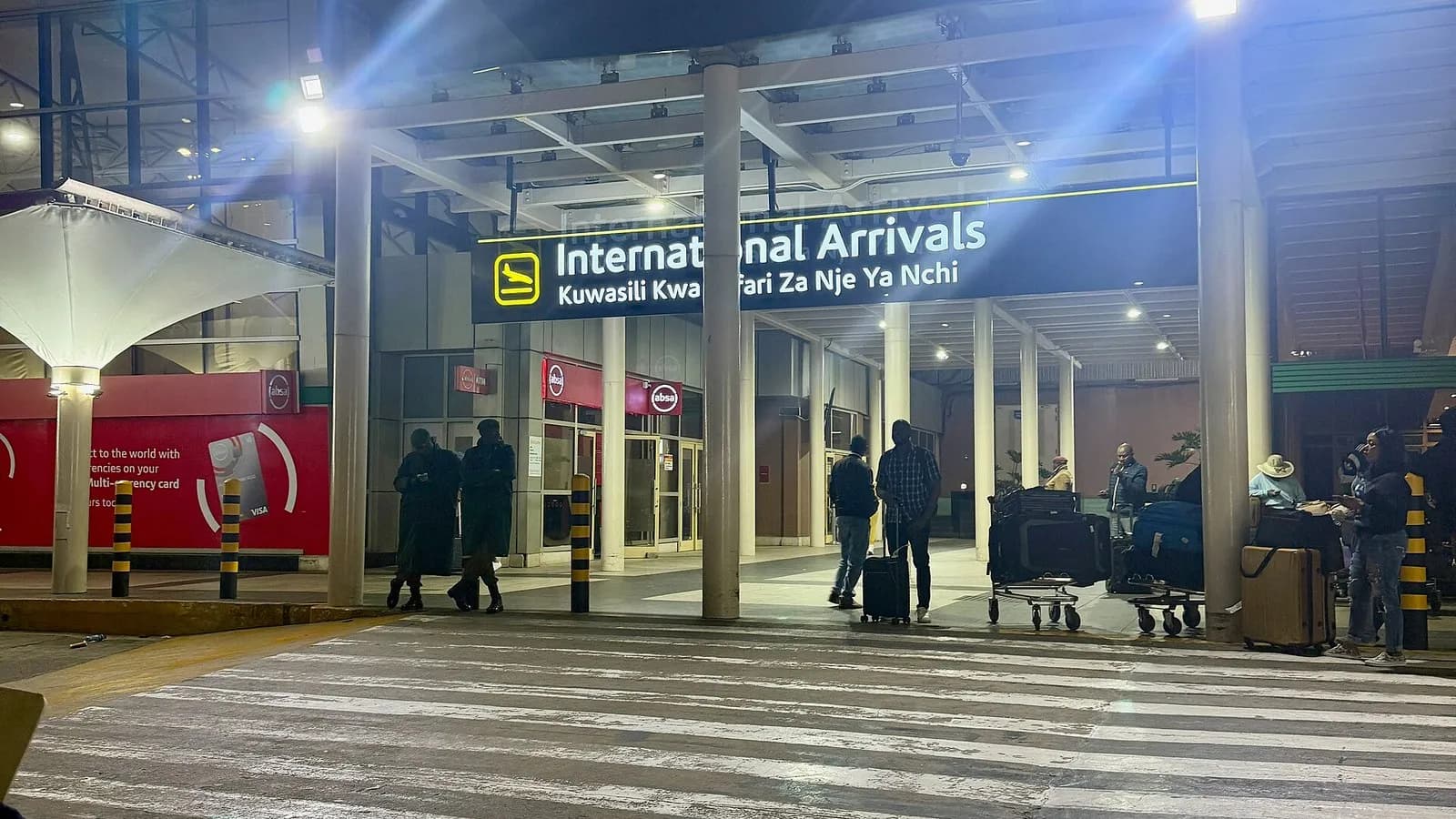 The international arrivals entrance at Jomo Kenyatta International Airport in Nairobi, photographed in August 2025, a file photograph illustrative of the airport and not of the patient or the response