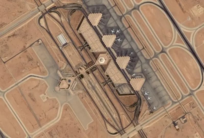 An orthorectified satellite image of King Khalid International Airport in Riyadh showing its terminals and runways, dated August 2006, a file image illustrative of the airport layout and not of the damage reported this week