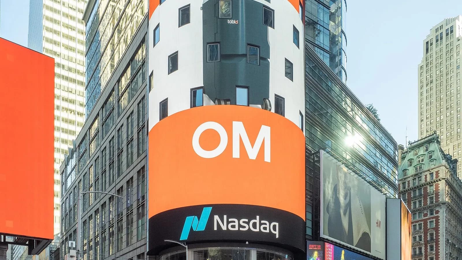 The Nasdaq MarketSite tower on Times Square in New York with the exchange's logo, photographed in September 2021, a file photograph and not from Thursday's trading