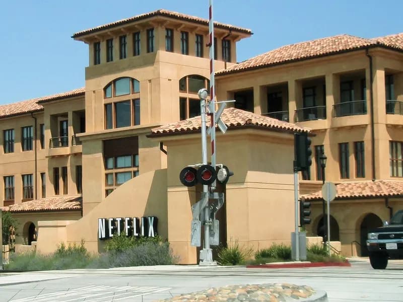 The Netflix headquarters building in Los Gatos, California, with the company's name on its entrance wall, photographed on 6 July 2008, a file photograph of the building and not from this week's results