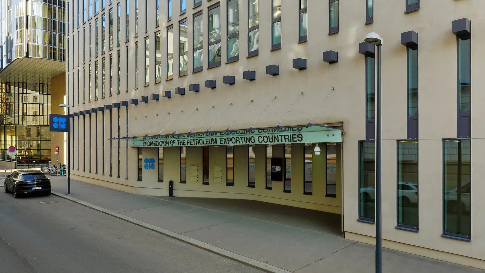 The entrance to the OPEC headquarters in Vienna, photographed in October 2021 and not a picture of this weekend's meeting