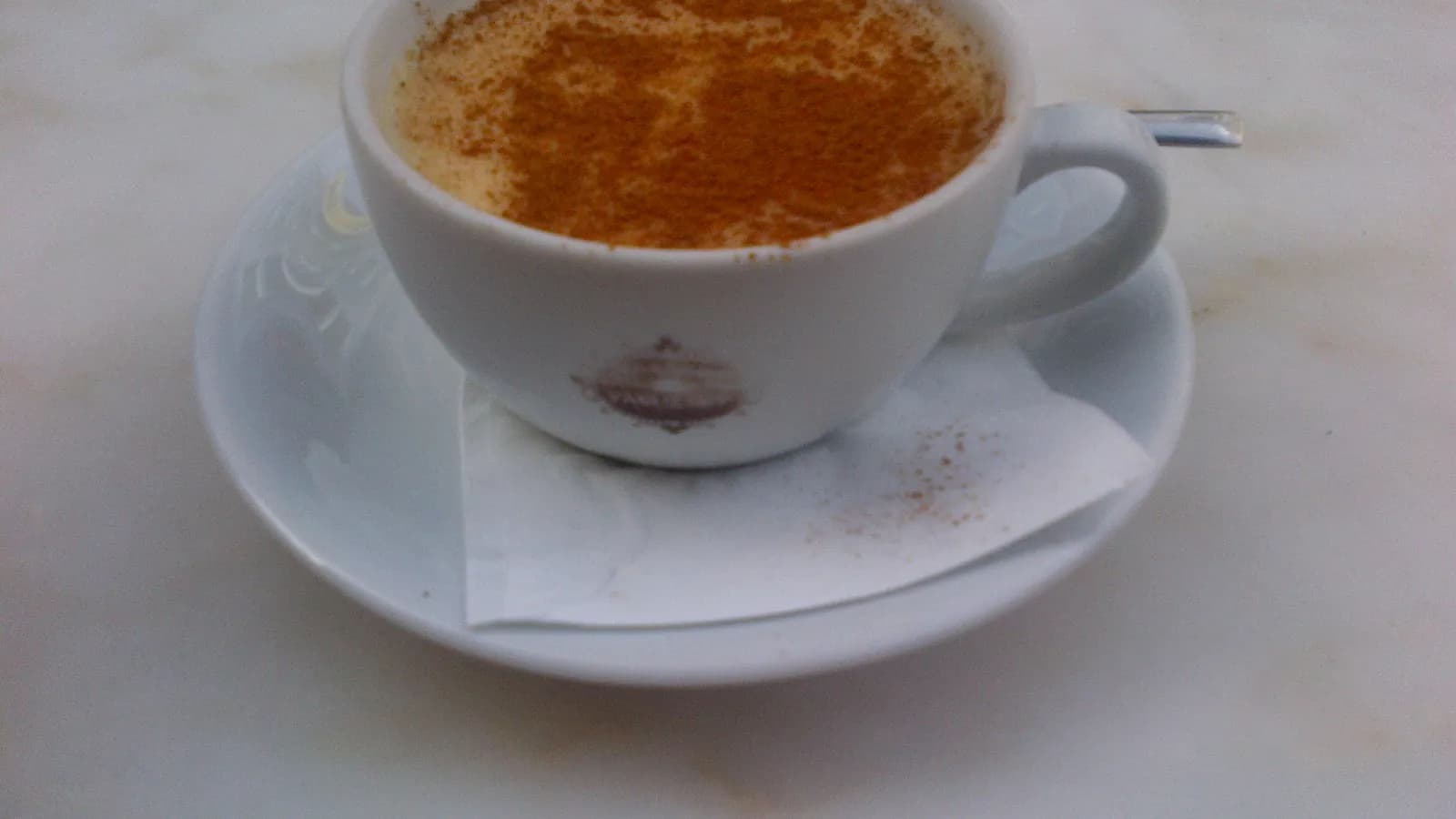 A cup of salep dusted with cinnamon in a cafe in Istanbul, March 2016