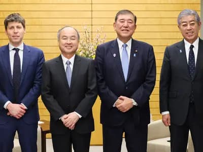 Sam Altman of OpenAI, Masayoshi Son of SoftBank and Japan's prime minister Shigeru Ishiba at a meeting in Tokyo in February 2025, in an official Japanese government photograph