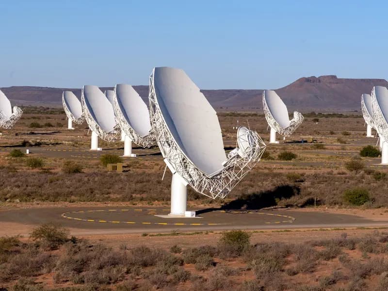 MeerKAT radio telescope dishes in South Africa's Northern Cape, in a photograph published by the Square Kilometre Array Observatory in 2018, a file photograph of the telescope that detected the burst and not an image of the burst
